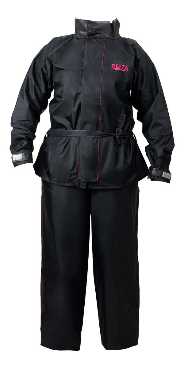 Conjunto De Chuva Nylon Delta Line Preto E Rosa Com Cinto