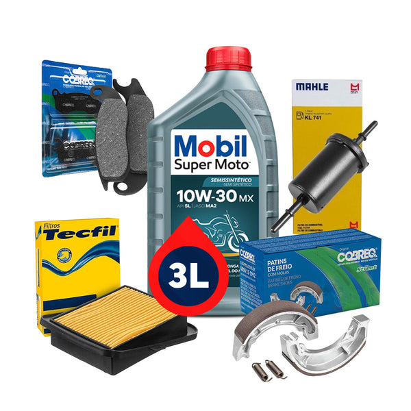 Kit Revisão CG - 3L Mobil 10w30 + Filtros + Freios Combinado CBS