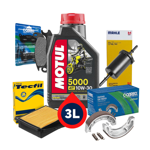 Kit Revisão CG - 3L Motul 10w30 + Filtros + Freios Combinado CBS