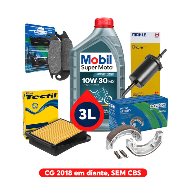 Kit Revisão CG 18/.. - 3L Mobil 10w30 + Filtros + Freios