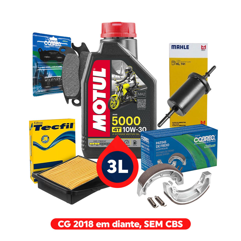 Kit Revisão CG 18/.. - 3L Motul 10w30 + Filtros + Freios