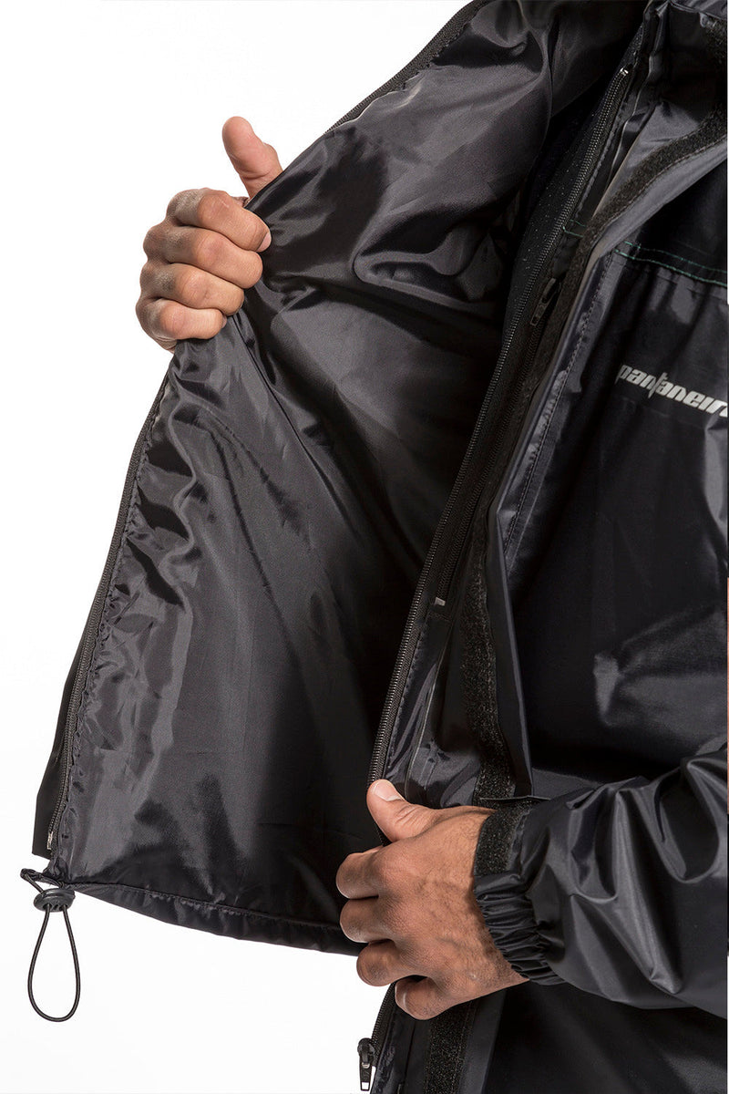 Conjunto Capa de Chuva Preto Pantaneiro Nylon Luxo Com Gola