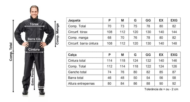 Conjunto Capa de Chuva Preto Pantaneiro Nylon Luxo Com Gola
