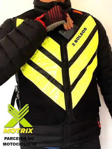 Colete Refletivo Para Motoboy c/Bolso Vermelho Motrix