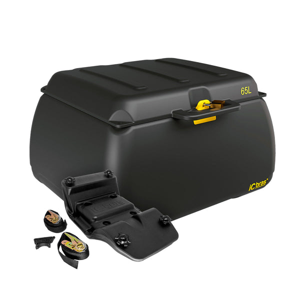 Kit Bauleto Preto Universal Com Tampa 65L+Suporte Baú Icbras