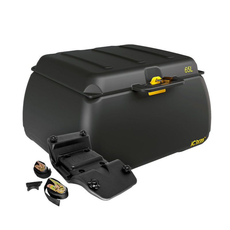 Kit Bauleto Preto Universal Com Tampa 65L+Suporte Baú Icbras